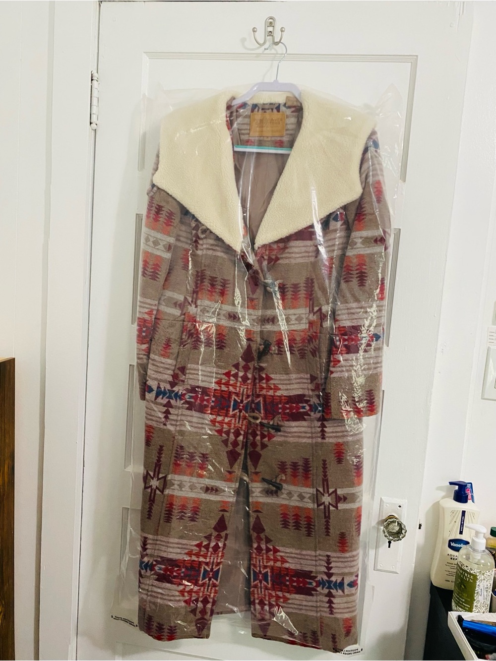 Powder River Outfitters Aztec Jacket with Sherpa Collar - Neutral, Red & Blue